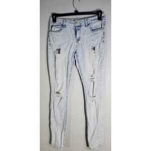 Refuge Women's Size 8 Skinny Distressed Ankle Mid Rise White Wash Stretch Jeans
